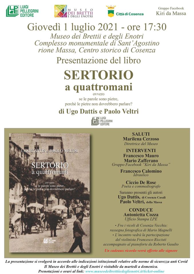 Giovedì 1° luglio al Museo dei Brettii e degli Enotri la presentazione del libro "Sertorio a quattromani", di Ugo Dattis e Paolo Veltri